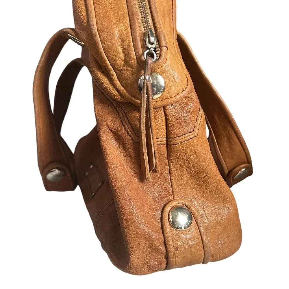 Everyday Cognac Leather Satchel Handbag - Women